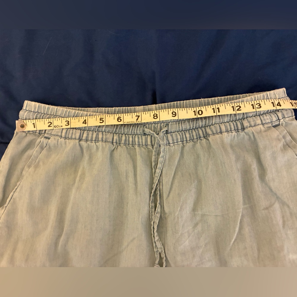 Garnet Hill Wide Leg Blue Chambray Stretch Waist Pants S Wide Leg Coastal Beach - Picture 9 of 11